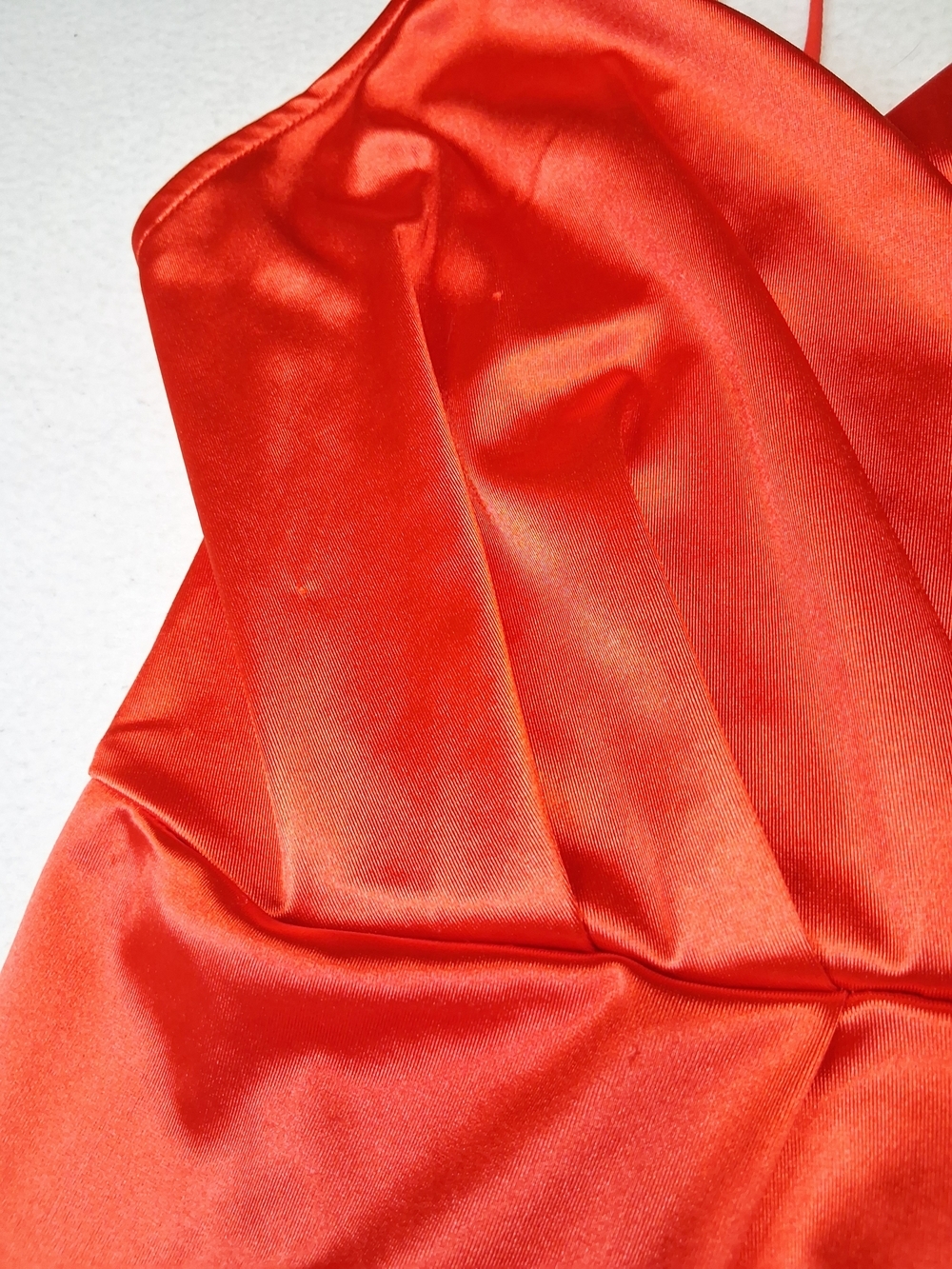 Revamped Red Satin Cami Wrap Mini Dress - Picture 3 of 6